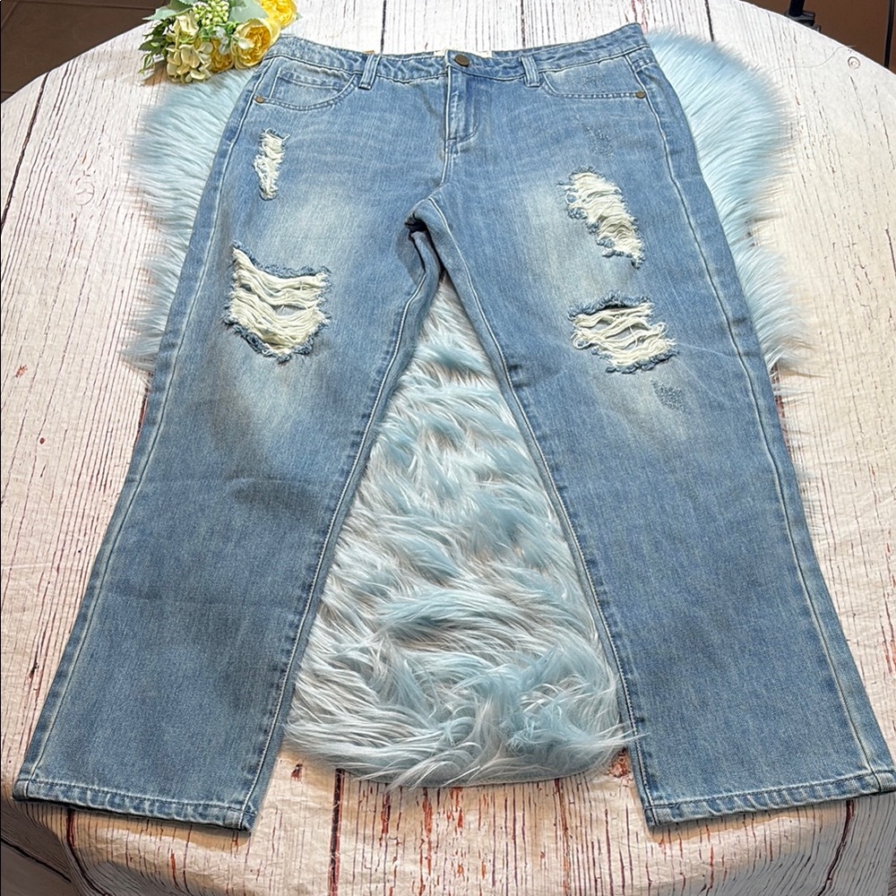 Rachel Roy Rachel Denim Sally Mid Rise Straight Ankle Distressed Jeans sz 30